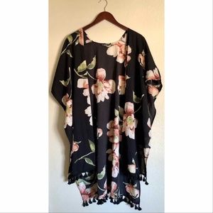 Shein Black Floral Kimono - One Size
